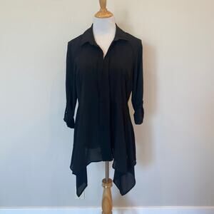 Joseph Ribkoff Black Blouse Style 183424 L/S Asymmetric Hem Mixed Fabric Size 12